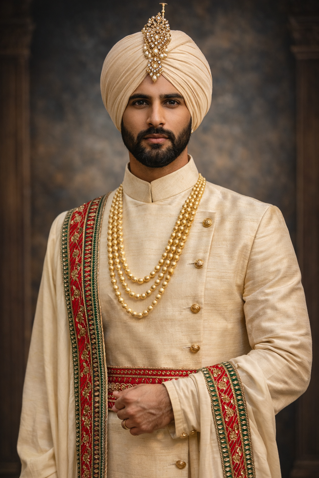 Golden Raw Silk Groom Sherwani