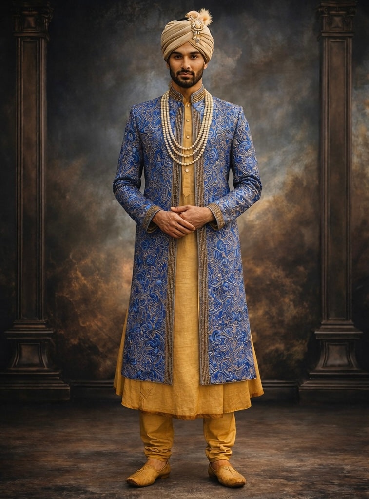 Royal Blue Embroidered Sherwani