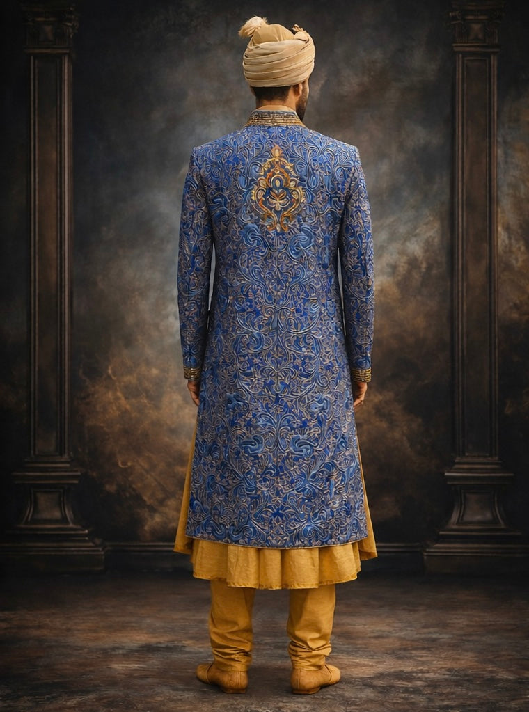 Royal Blue Embroidered Sherwani